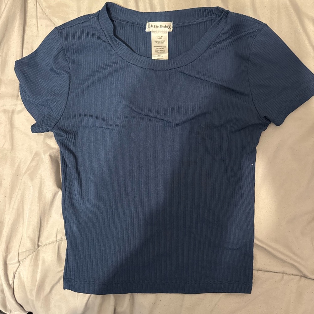 Women's Navy Ribbed Tee